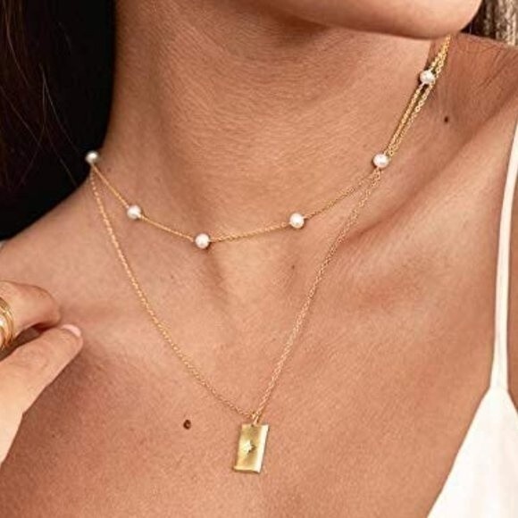 Cowlyn Pearl Choker Dainty Adjustable Necklace 18K Gold Plated - Picture 3 of 3